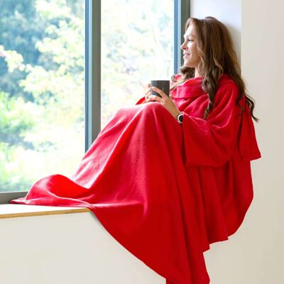 Manta polar acogedora Snug Rug con mangas y un práctico bolsillo - ROJO