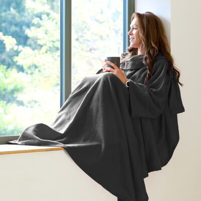 Manta acogedora con mangas y un práctico bolsillo tipo cangurera Snug Rug - Gris pizarra