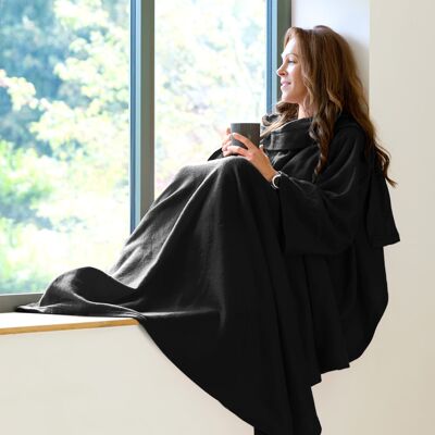 Manta polar acogedora Snug Rug con mangas y un práctico bolsillo - NEGRA