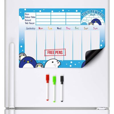 Tablas magnéticas de recompensas para el refrigerador para niños, tablero de comportamiento A3, pingüino y amigos