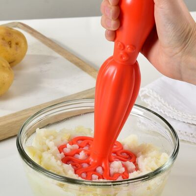 Schiacciapatate ergonomico in plastica Hoobbe Kraken a tema calamaro rosso polpo