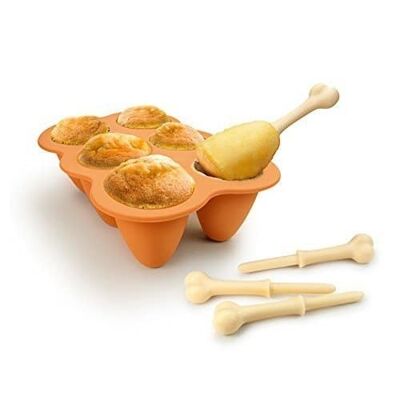 Stampo in silicone per 6 cake pop fritti a forma di cosce di pollo fritte, con bastoncini di lecca-lecca a forma di osso