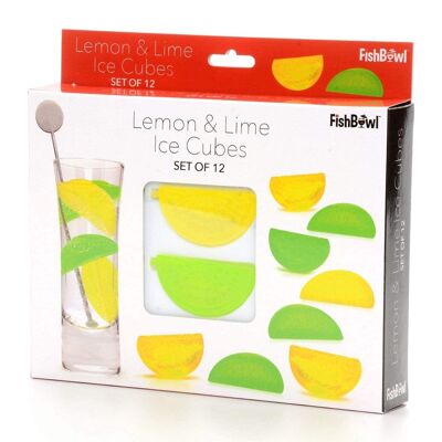 Juego de 12 cubitos de hielo reutilizables con forma de limón y lima de Fishbowl