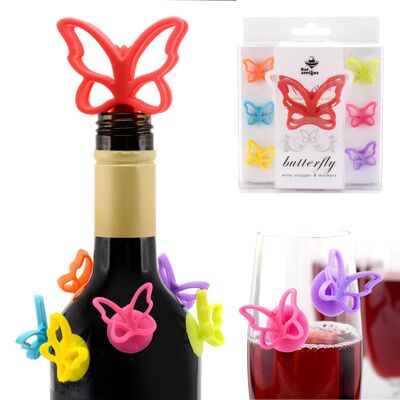 Juego de tapones para botellas de vino y champán con forma de mariposa de Bar Amigos