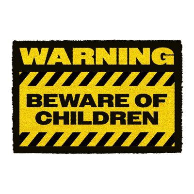 AVERTISSEMENT Paillasson Attention aux enfants (imprimé en fibre de coco noire/jaune)