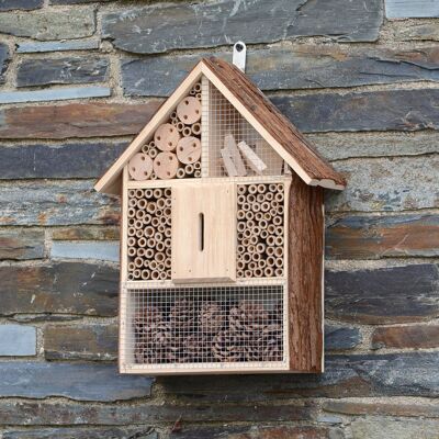 Gran casa de madera para insectos, hotel de corteza natural para insectos y abejas, hábitat para jardín al aire libre