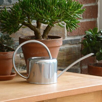 Argent Petit 1.Arrosoir d'intérieur 1 L en acier galvanisé avec revêtement en poudre
