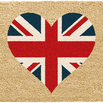 Felpudo novedoso con forma de corazón y bandera de la Union Jack, felpudos delanteros de fibra de coco únicos