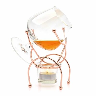 Coffret cadeau Bar Amigos COPPER, chauffe-snifter à brandy et cognac, support en verre et cuivre, avec bougie chauffe-plat et support en cuivre