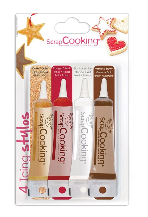 4 icings stylos or, choco, blanc, rouge 4X20g