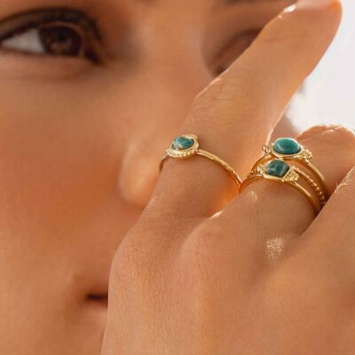 Anillo Lunates - piedra natural ovalada, contorno efecto concha