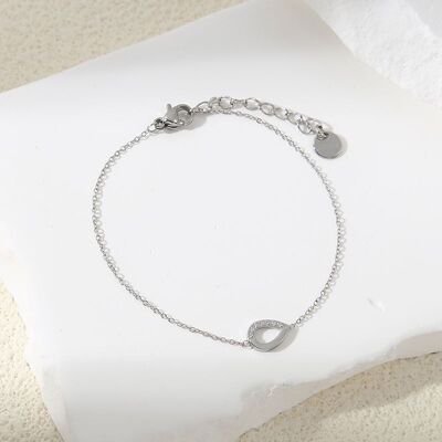 Bracelet Argenté Ajustable Avec Anneau Goutte Incrusté de Strass