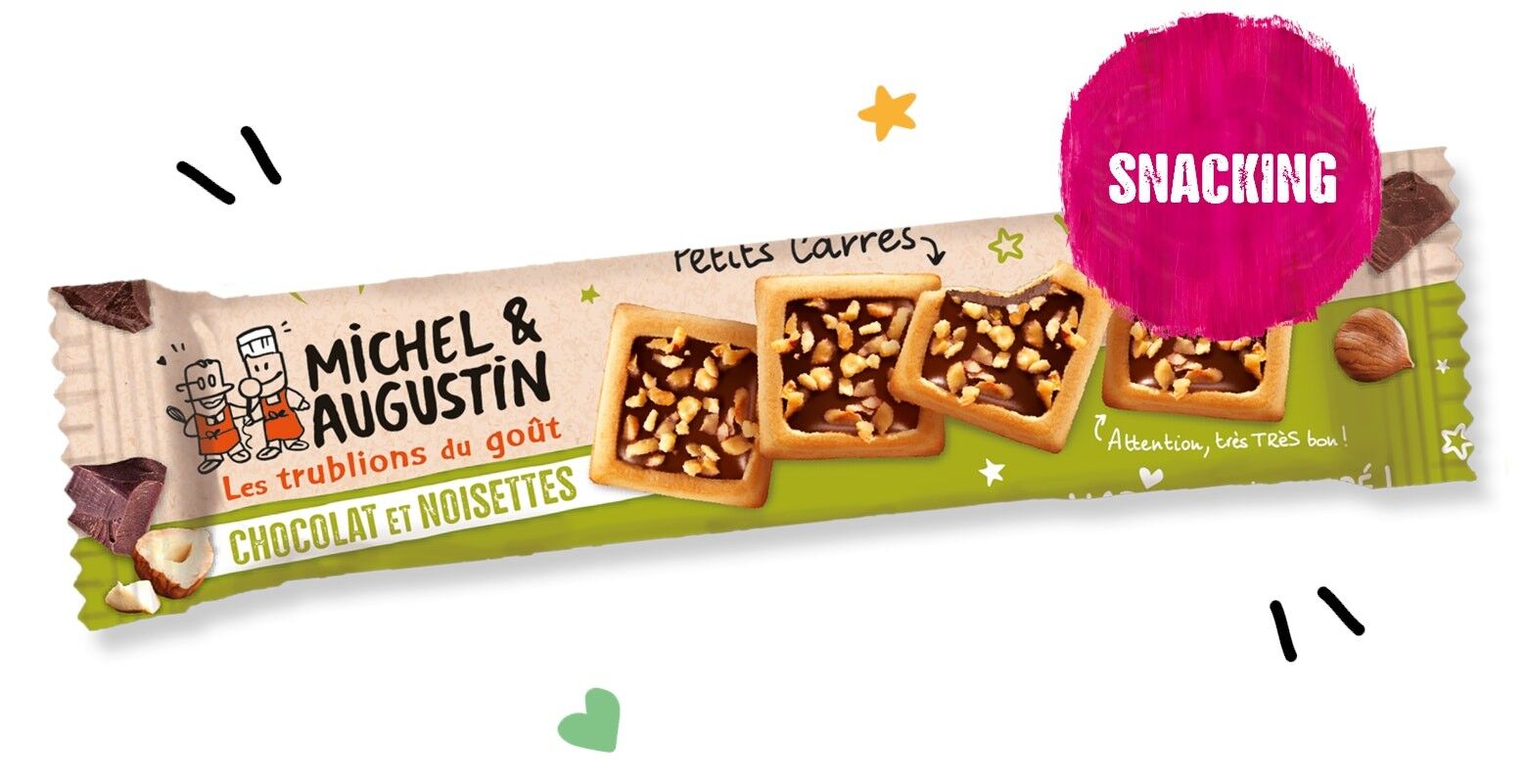 Michel et Augustin - Small squares in a row with milk chocolate and hazelnut pieces 33.6g