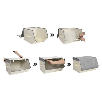 Juego de 2 cajas plegables con tapa beige