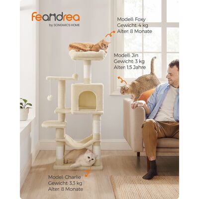 Arbre à chat 112 cm avec plateformes et hamac beige