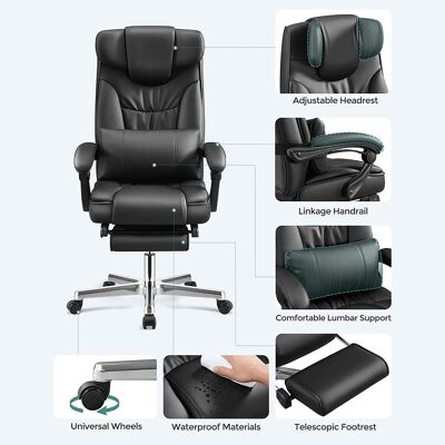Executive chair with headrest and footrest