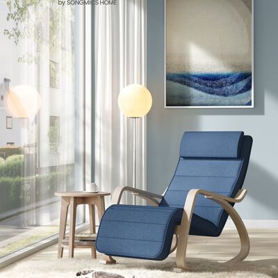 Rocking chair with birch armrests, midnight blue-natural