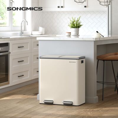 Poubelle 2 x 30 litres avec couvercle et seau intérieur, blanc crème
