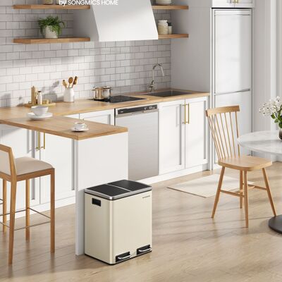 Système de tri sélectif des déchets 2 compartiments 2 x 15 L avec couvercle beige sable-noir encre