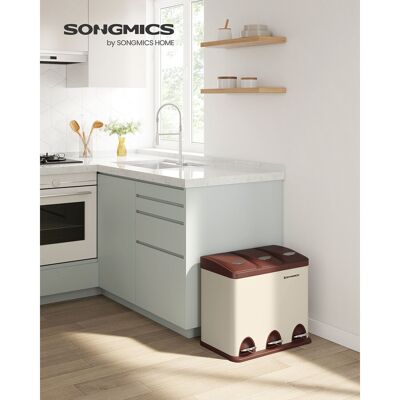 Poubelle 3 x 8 litres avec couvercle et seau intérieur crème-blanc-marron