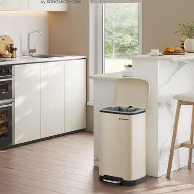 Poubelle à pédale avec seau intérieur, blanc crème