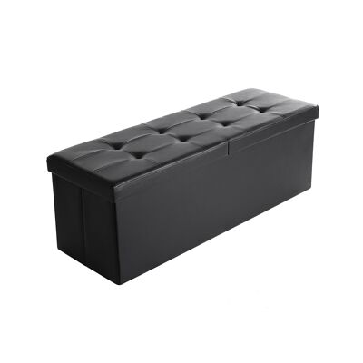 Banc 110 cm en similicuir, couvercle à charnière noir