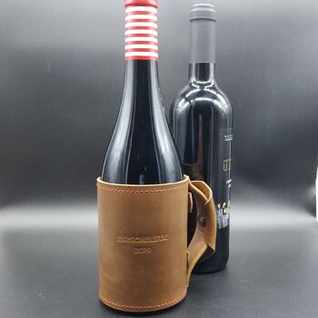 Porte-bouteille de vin Opplav Porte-bouteille en cuir. Adaptable à différentes largeurs de bouteilles et personnalisable. (Brun Selle) 6