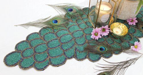 Peacock Multicoloured Petals Handmade Hand Beaded Table Runner - Case of 6