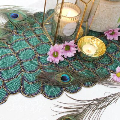Peacock Multicoloured Petals Handmade Hand Beaded Table Runner - Case of 6