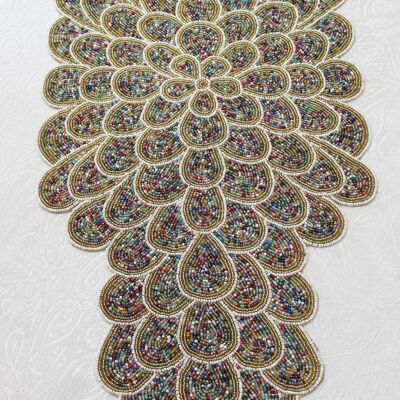 White & Gold Multicoloured Petals Handmade Hand Beaded Table Runner - Case of 6