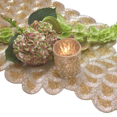 Runner da tavola con perline fatte a mano con petali dorati e argento - Confezione da 6