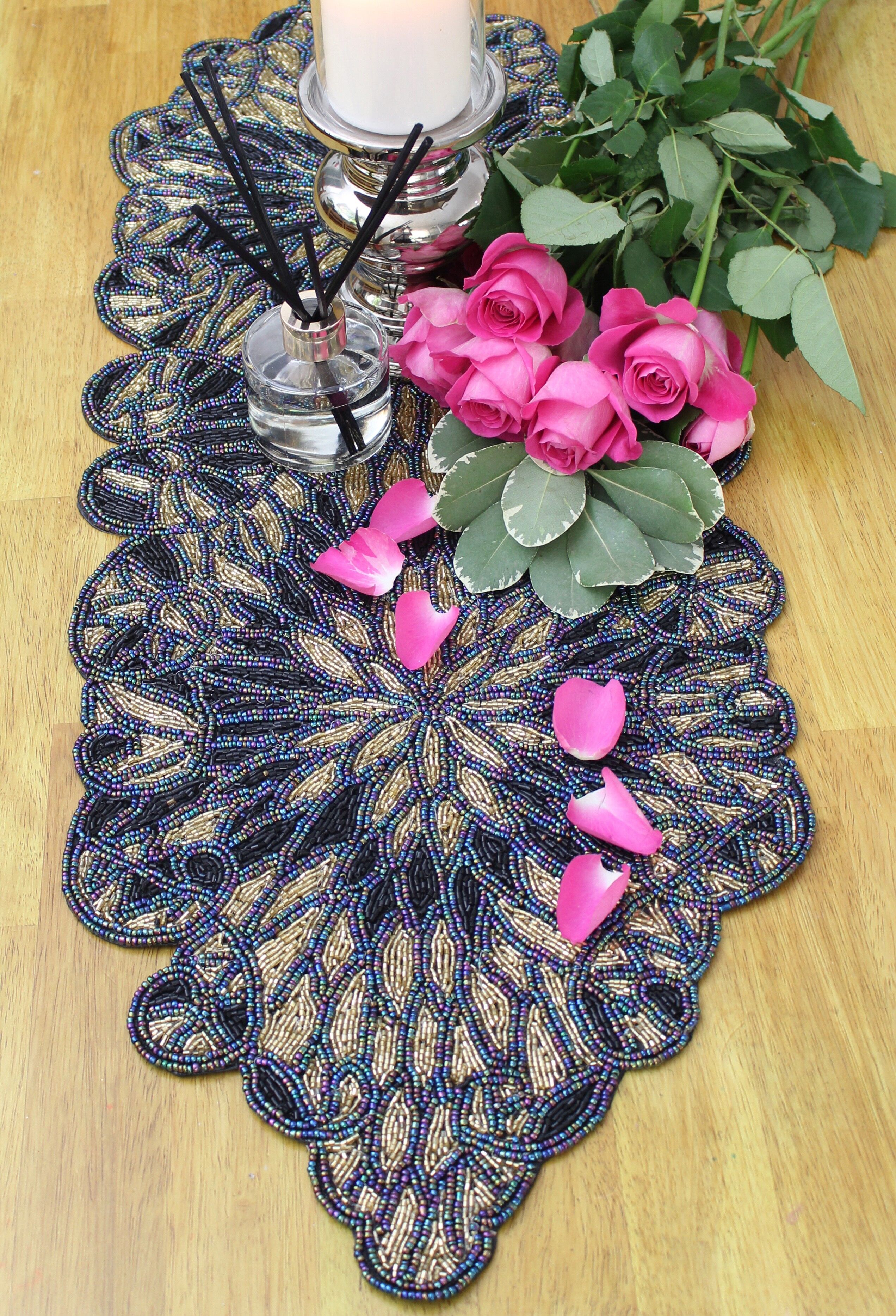 Runner da tavola iridescente fatto a mano con perline - Confezione da 6