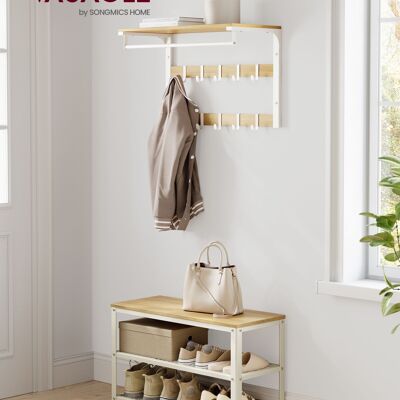 Banc à chaussures avec 2 étagères grillagées, chêne beige-blanc classique
