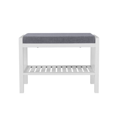 Banc à chaussures rembourré bambou blanc-gris