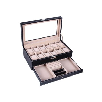 Caja de reloj para 12 relojes con compartimento para joyas