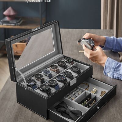 Caja para relojes con 2 niveles color negro