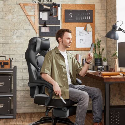 Gaming chair with footstool black-grey