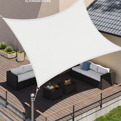 Toldo vela de 3 x 4 m de poliéster resistente al desgarro, rectangular, color blanco.