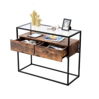 Industrial style console table with glass surface