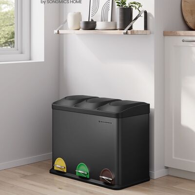 Poubelle 3 x 15 litres avec couvercle et seau intérieur noir
