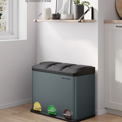 Poubelle 3 x 15 litres avec couvercle et seau intérieur gris fumé-noir