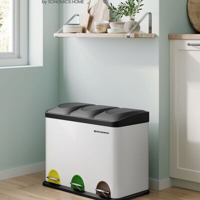 Poubelle 3 x 15 litres avec couvercle et seau intérieur blanc-noir