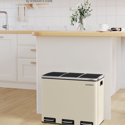 Système de tri sélectif des déchets 3 compartiments 3 x 18 L avec couvercle beige sable