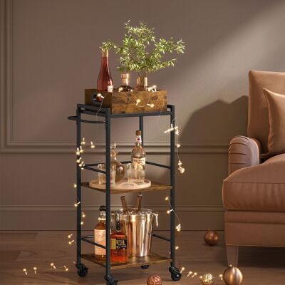 Carrello di servizio con gambe e ruote vintage marrone-nero