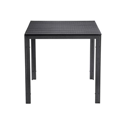 Mesa de jardín con aspecto de madera negra