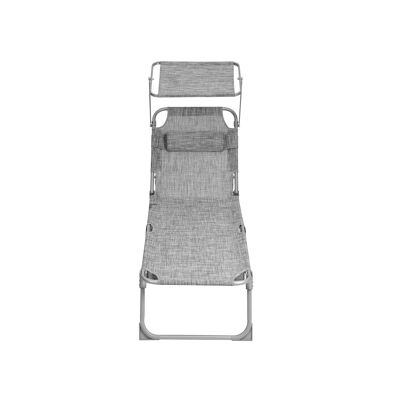 Chaise longue de jardin avec appui-tête et toit coulissant, gris chiné