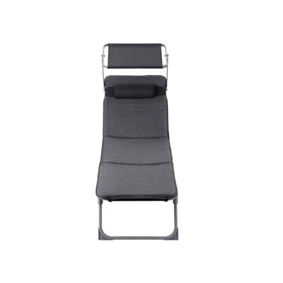 Chaise longue de jardin avec appui-tête et toit coulissant gris foncé