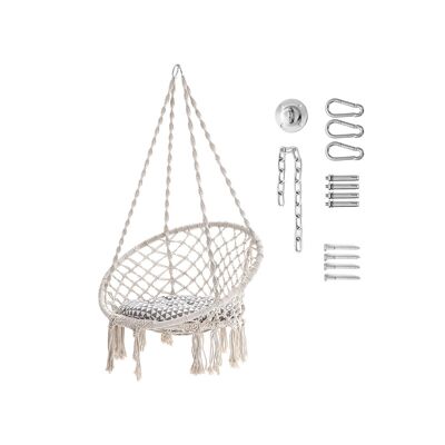 Chaise suspendue avec coussin épais blanc crème