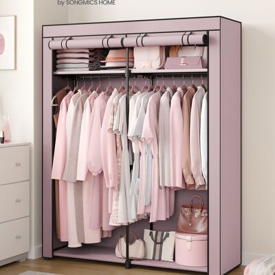 Armario con 2 barras de ropa, plegable, color morado lavanda
