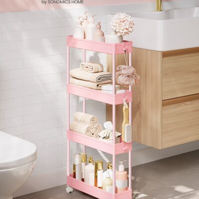 Carrello con 4 ripiani e 6 ganci rosa pastello